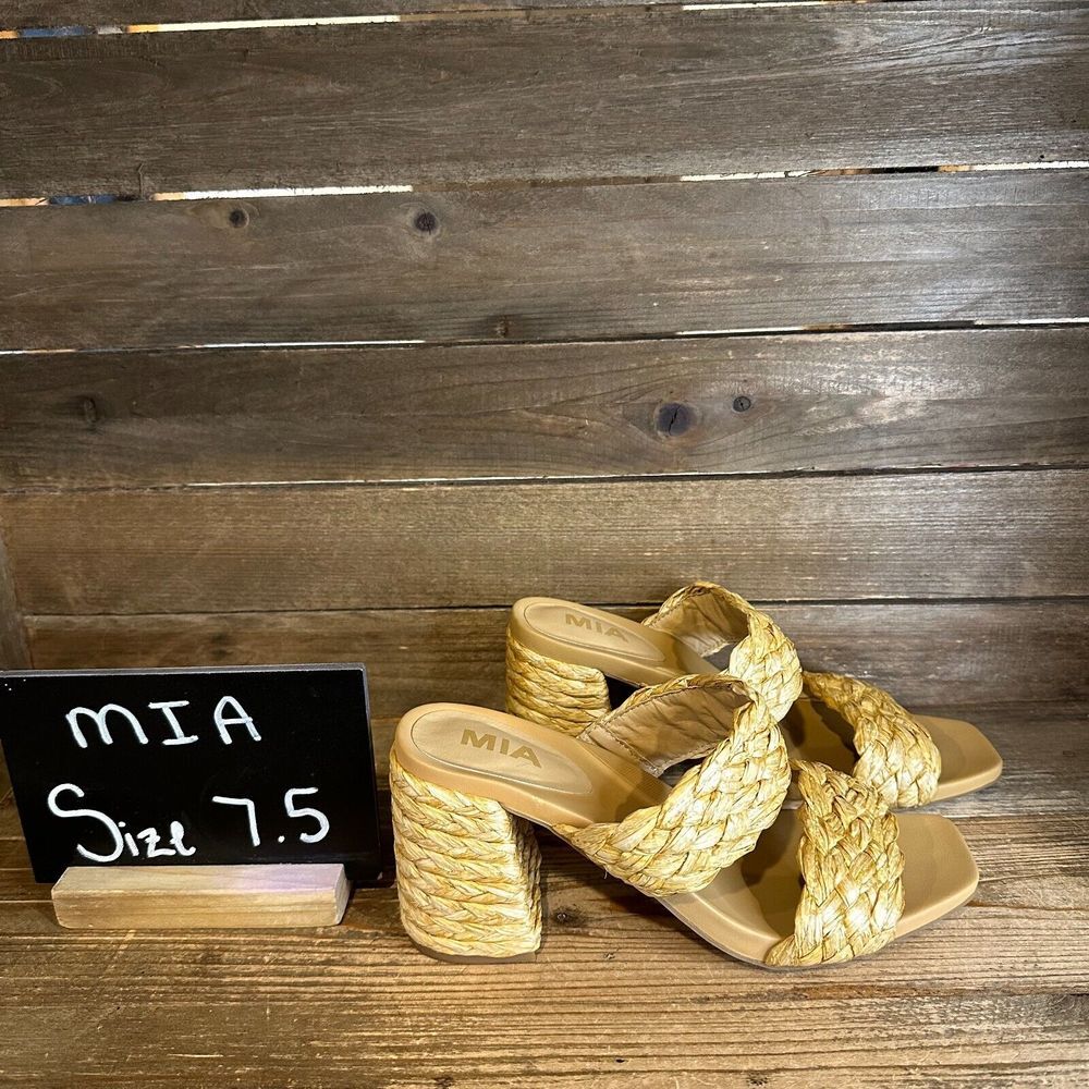 Womens Mia Tesi-R Beige Braided Woven Slip On Double Strap Sandals Size 7.5 M